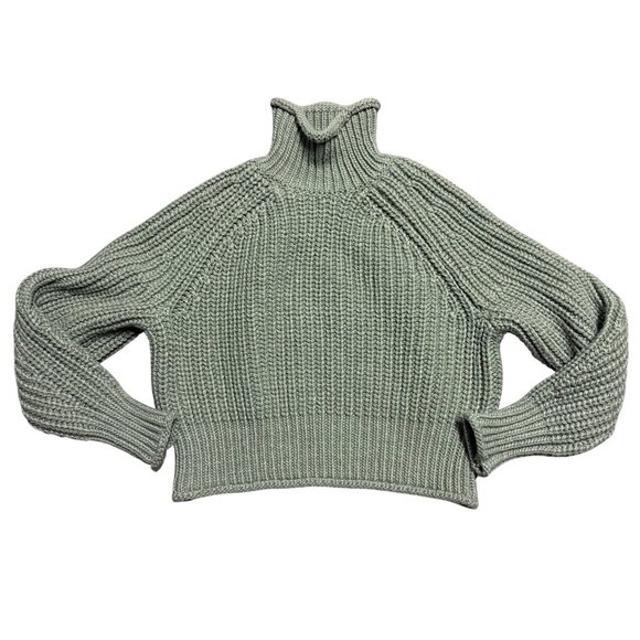 H&M Womens Ribbed Knit Turtleneck Sweater US Small Sage Green Acrylic/Polyester - Picture 1 of 6
